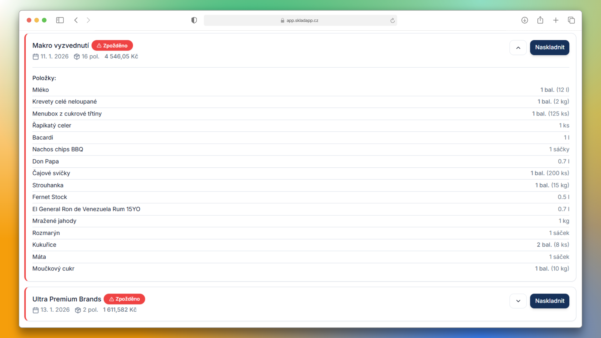 Screenshot automatického naskladnění pomocí fotky dodacího listu