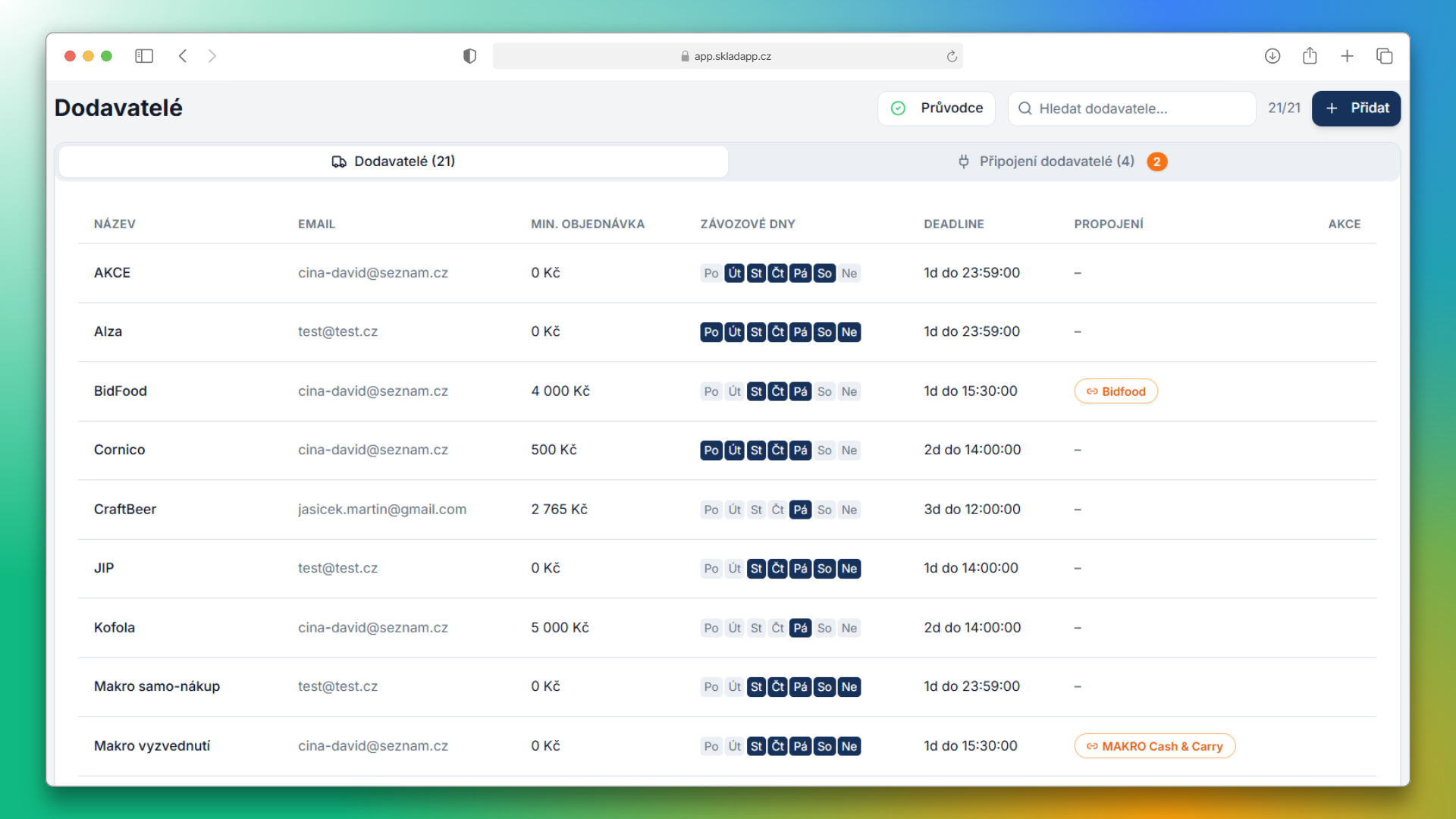 Screenshot kalendáře objednávek a plánování